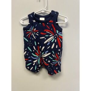 Hanna Andersson Baby Fireworks Sunsuit Navy Blue Cotton Romper 6-12 Months 70cm